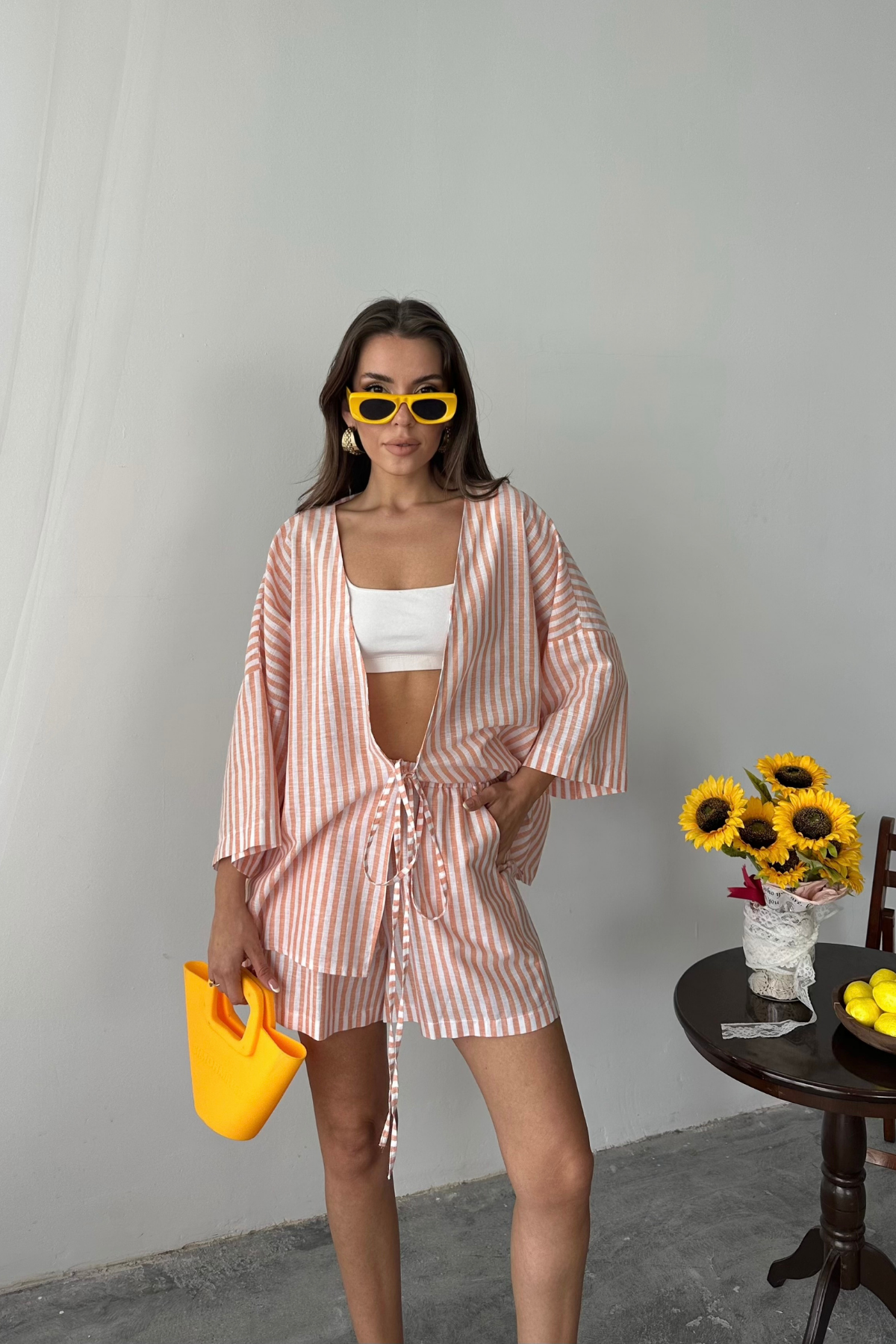 ÇİZGİLİ TUNİK - ŞORT TAKIM - Orange