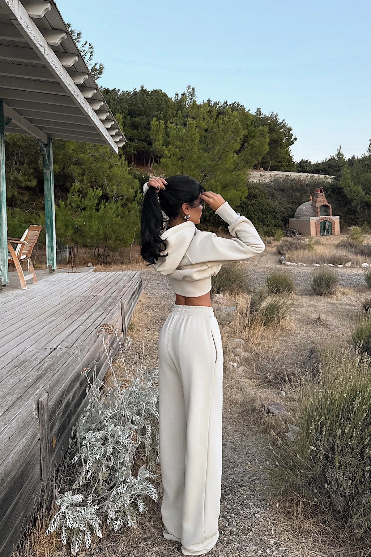 Krem Scarf Kapşonlu Eşofman Takım