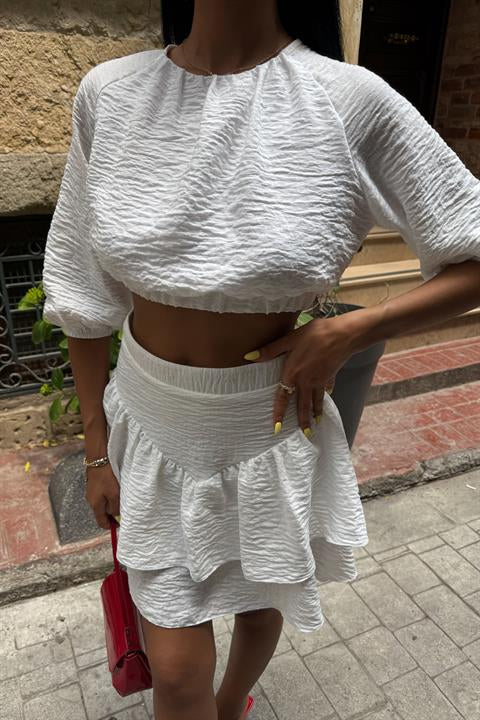 Crop Bluz ve Kat Kat Etekli Takım 10207