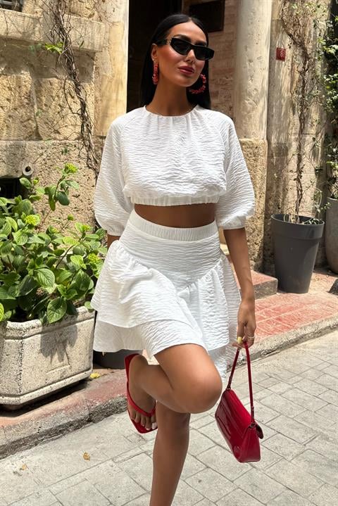 Crop Bluz ve Kat Kat Etekli Takım 10207