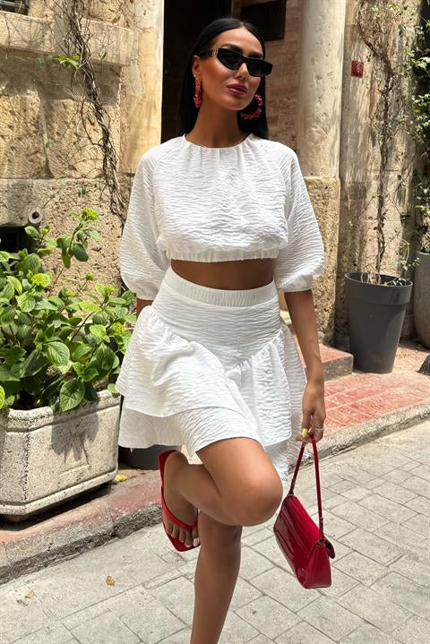Crop Bluz ve Kat Kat Etekli Takım 10207