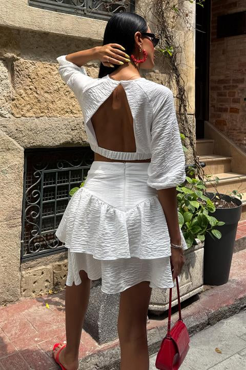Crop Bluz ve Kat Kat Etekli Takım 10207
