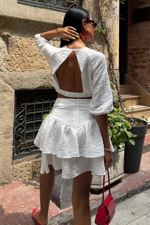 Crop Bluz ve Kat Kat Etekli Takım 10207
