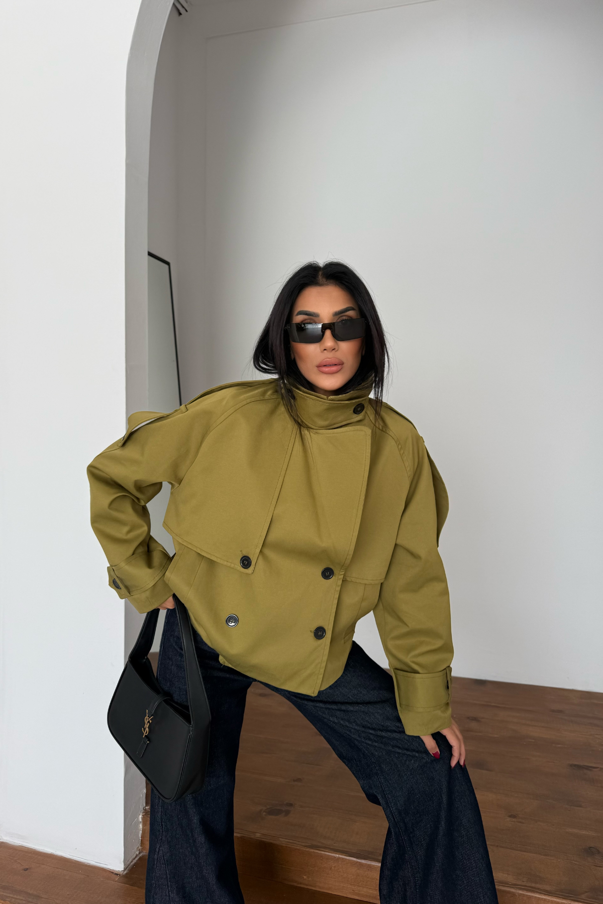 CROP BOYFREND TRENC - Yağ Yeşili