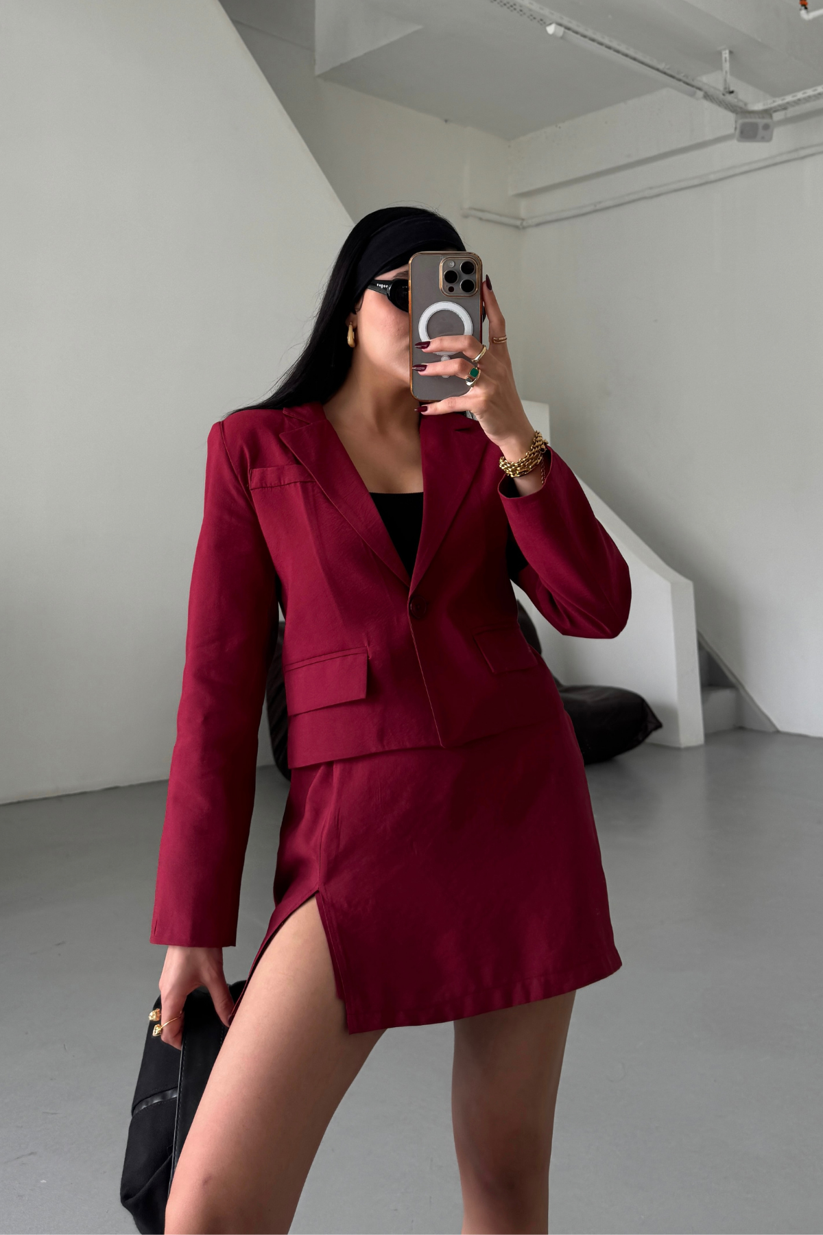 CROP CEKET - KISA ETEK TAKIM - Bordo