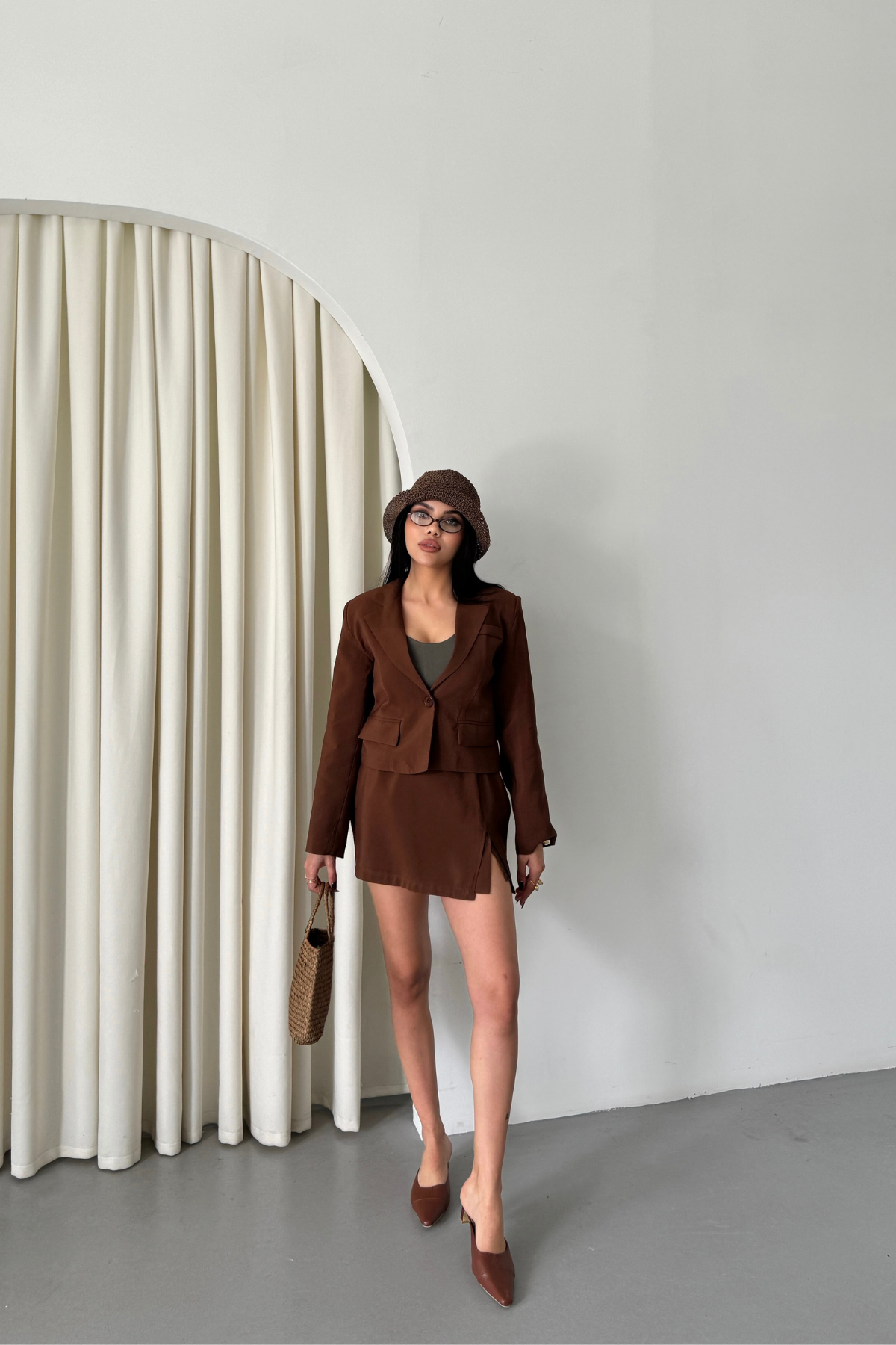 CROP CEKET - KISA ETEK TAKIM - Kahverengi