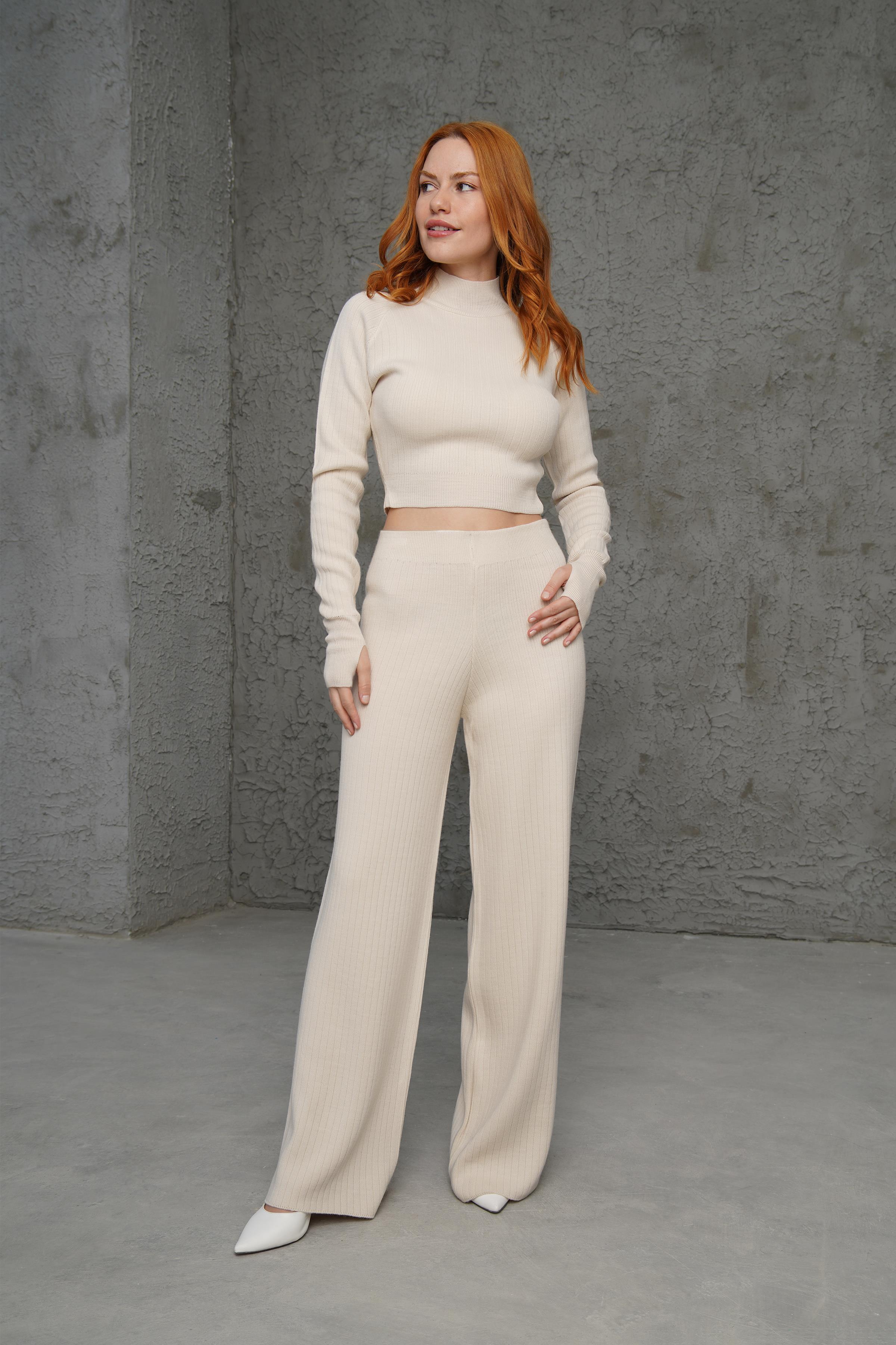 Crop Pantolon Düz Kesim Toptan Taş Takım