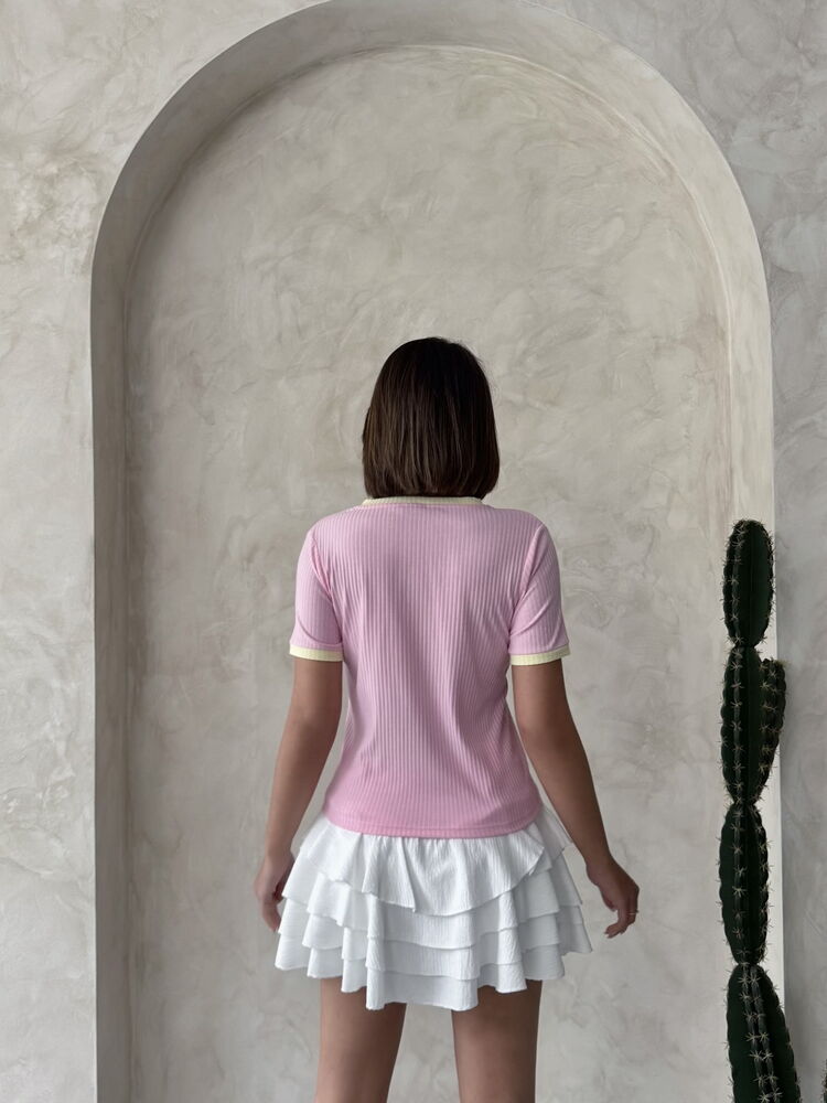 Nakışlı Tişort Pembe Sarı
