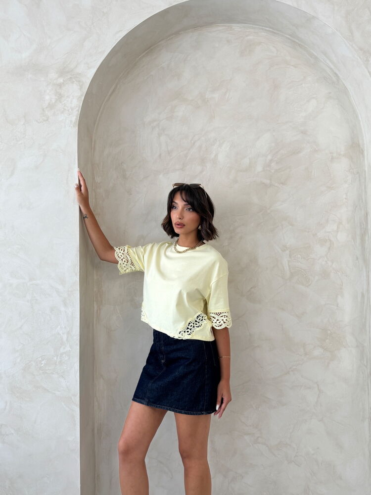 Dantel Detaylı Crop Toptan Tişört
