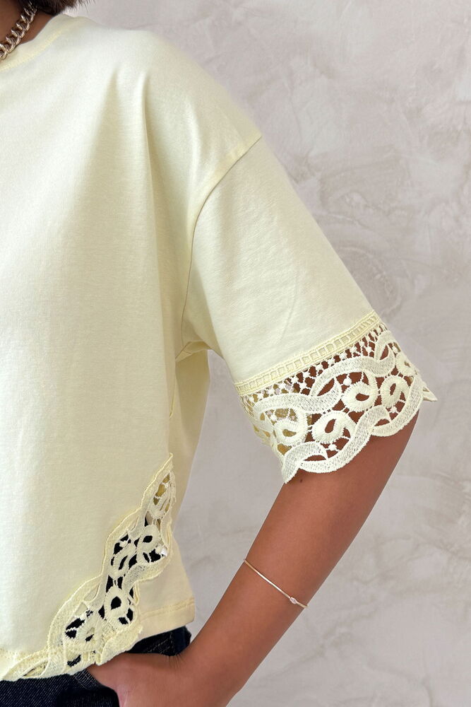 Dantel Detaylı Crop Toptan Tişört