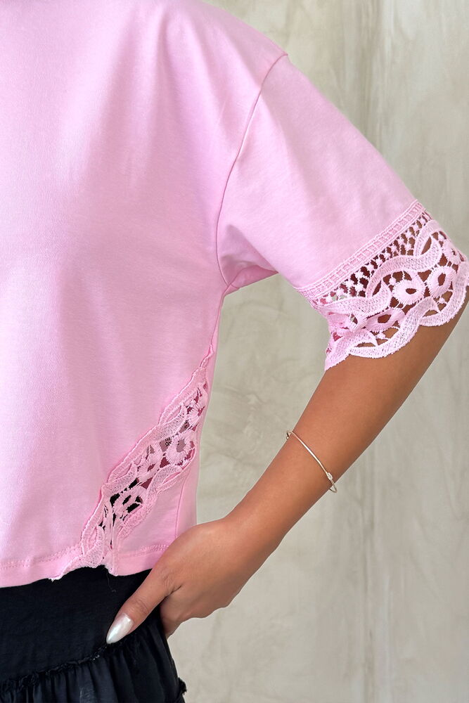 Dantel Detaylı Crop Toptan Tişört