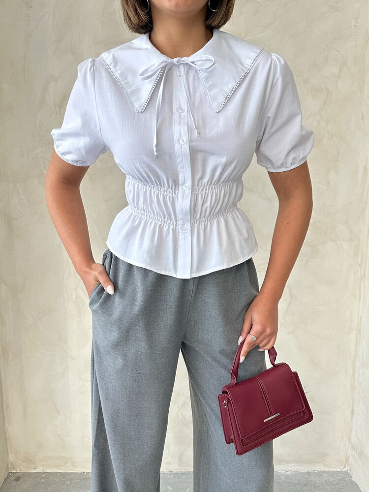 Yaka Detaylı Büzgülü Gömlek