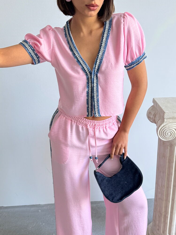 Kot Detaylı Ceket Pembe