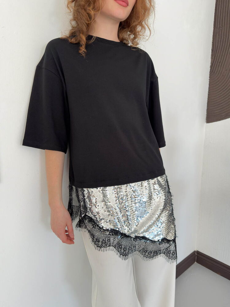D 3064 PULLU DANTELLİ TİŞÖRT
