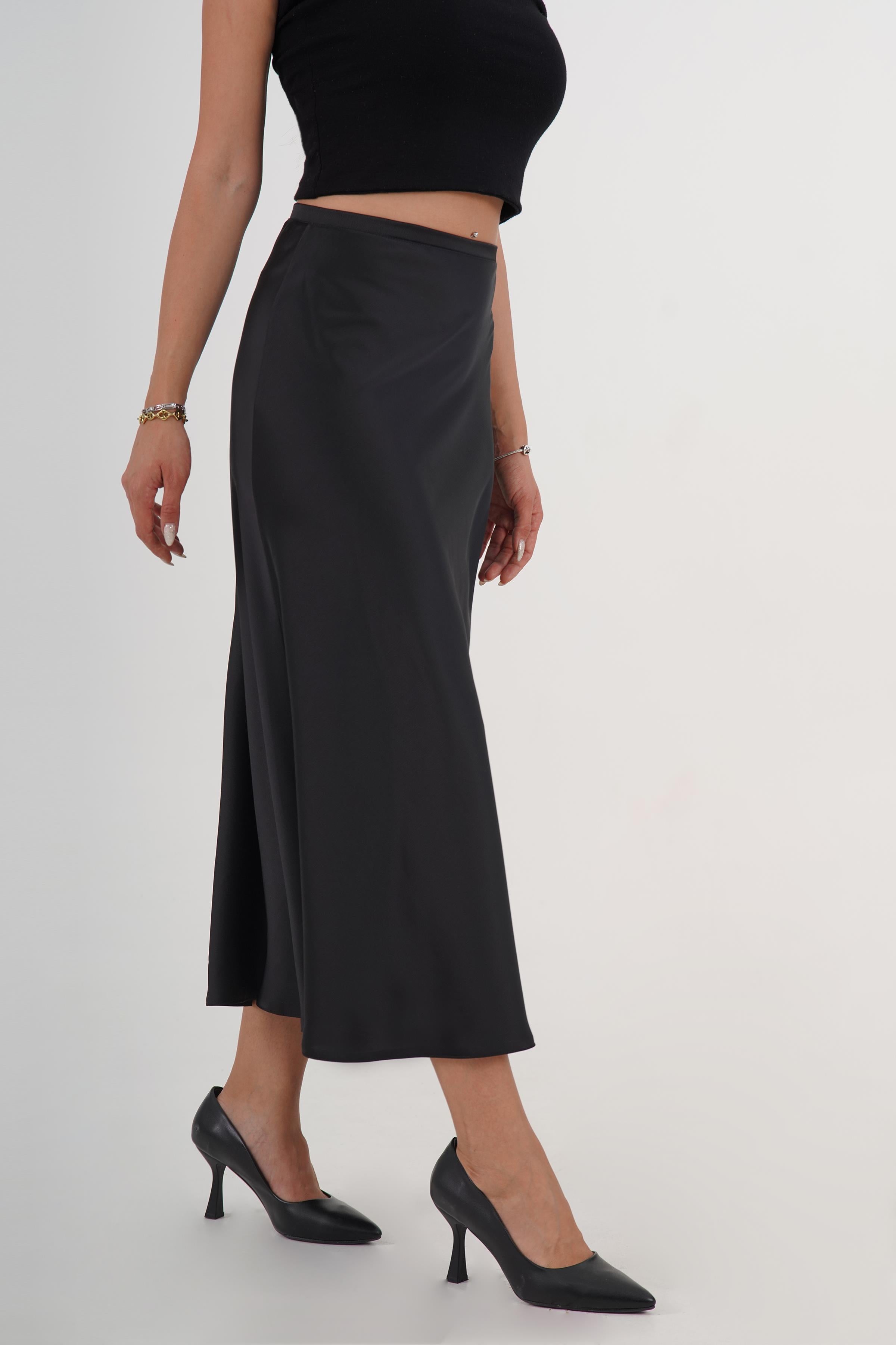 Volan Kesim Uzun Toptan Siyah Saten Etek