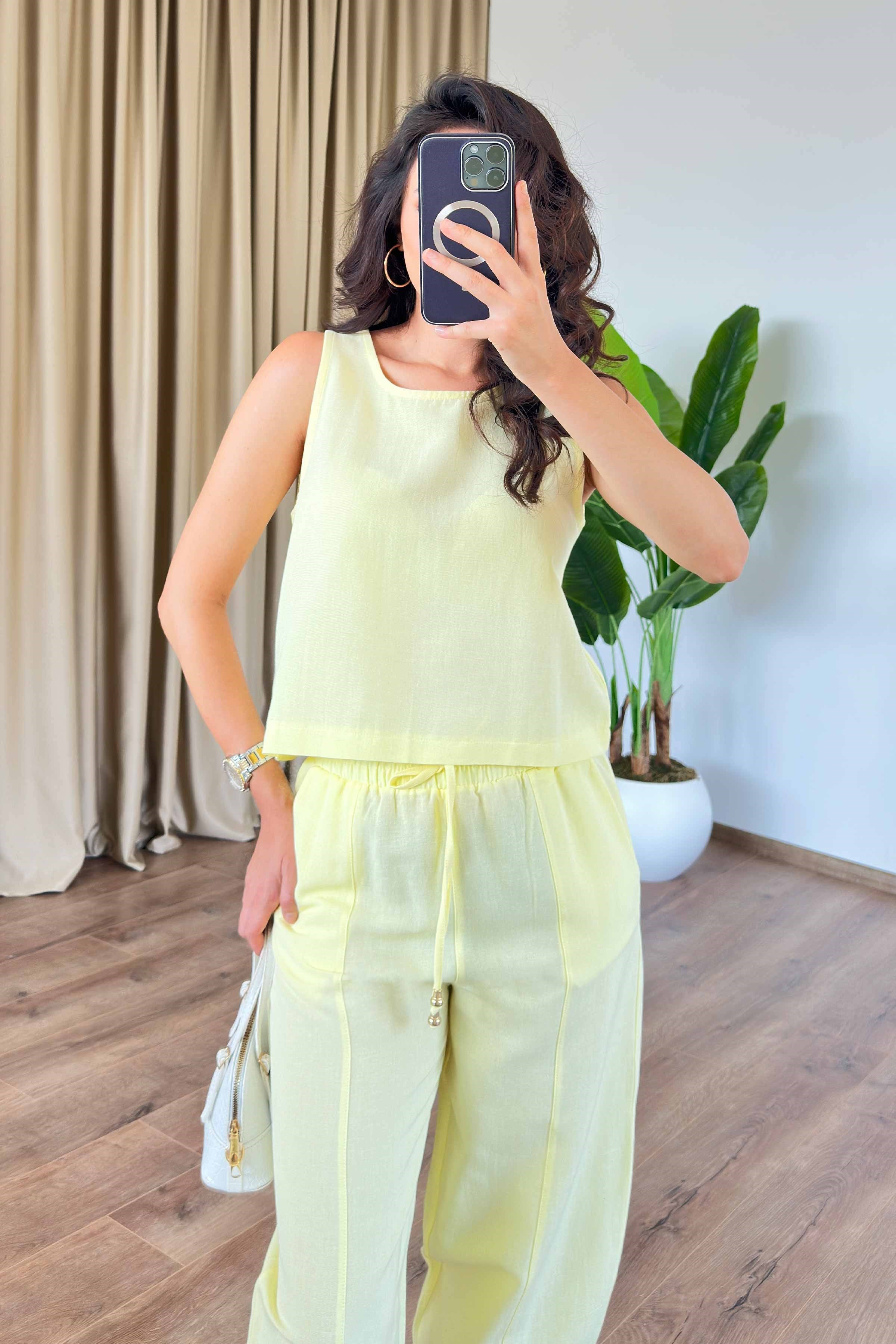 Basic Model Sarı Keten Toptan Takım