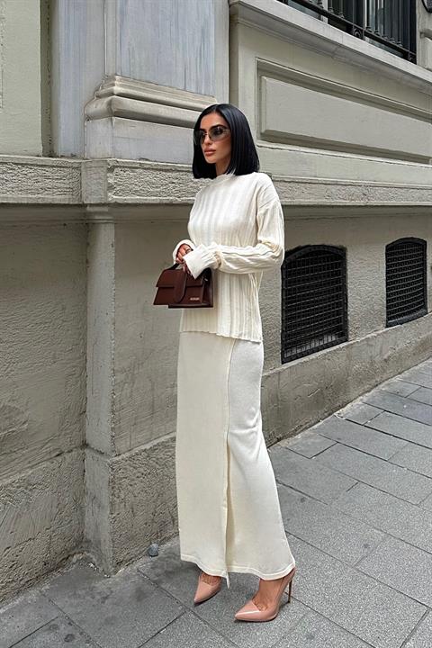 Darcy Etek Bluz Triko Takım 9969 EKRU STD