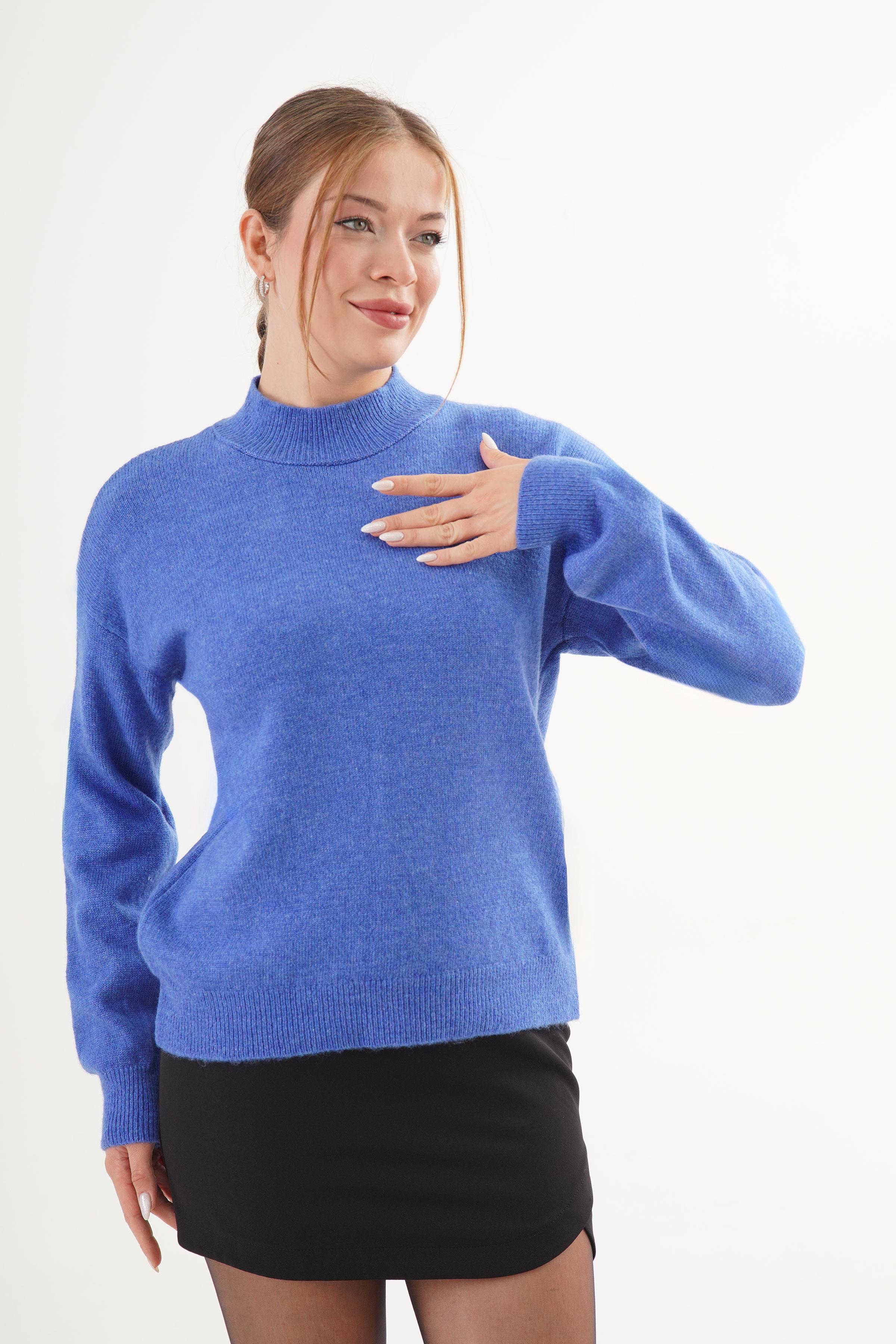 Dik Yaka Trend Toptan Saks Triko Kazak