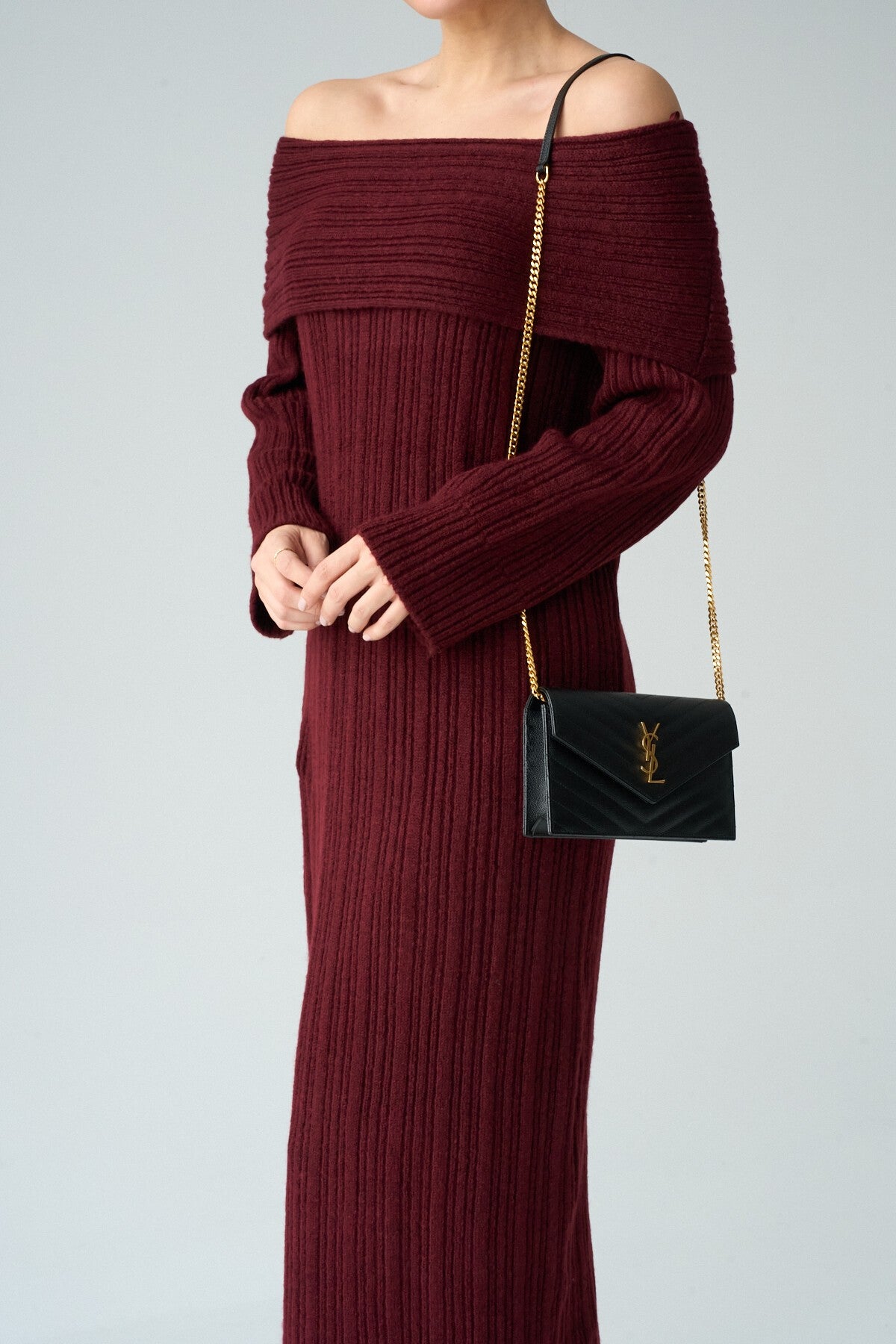 Bordo Degaje Yaka Elbise