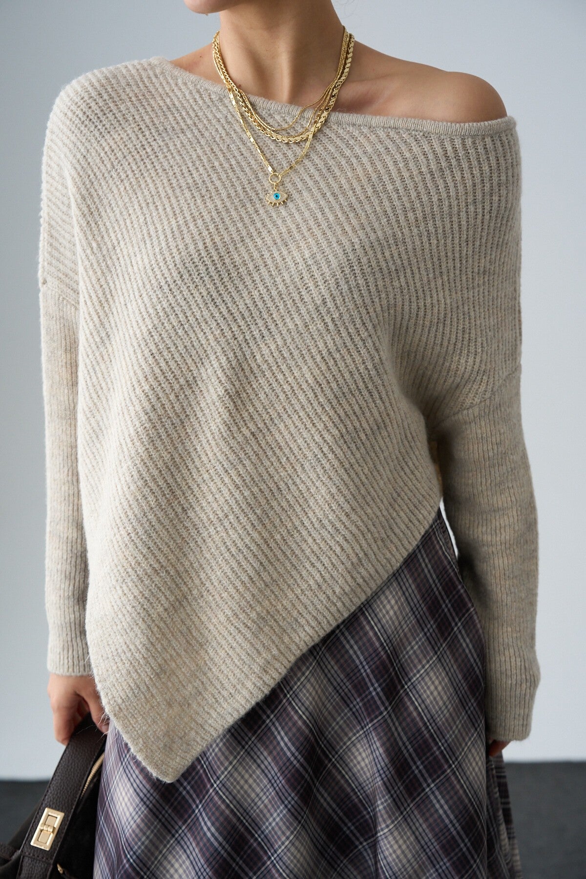 Open Beige Cowl Neck Sweater