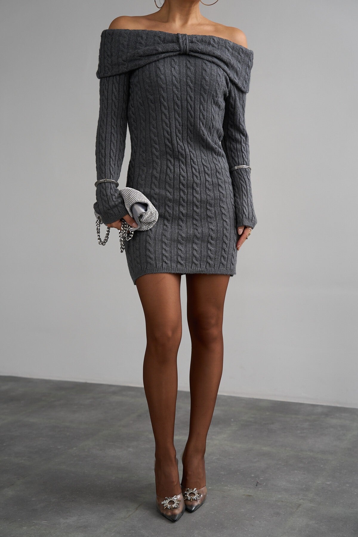 Smoked Drop-Shoulder Cable-Knit Dress