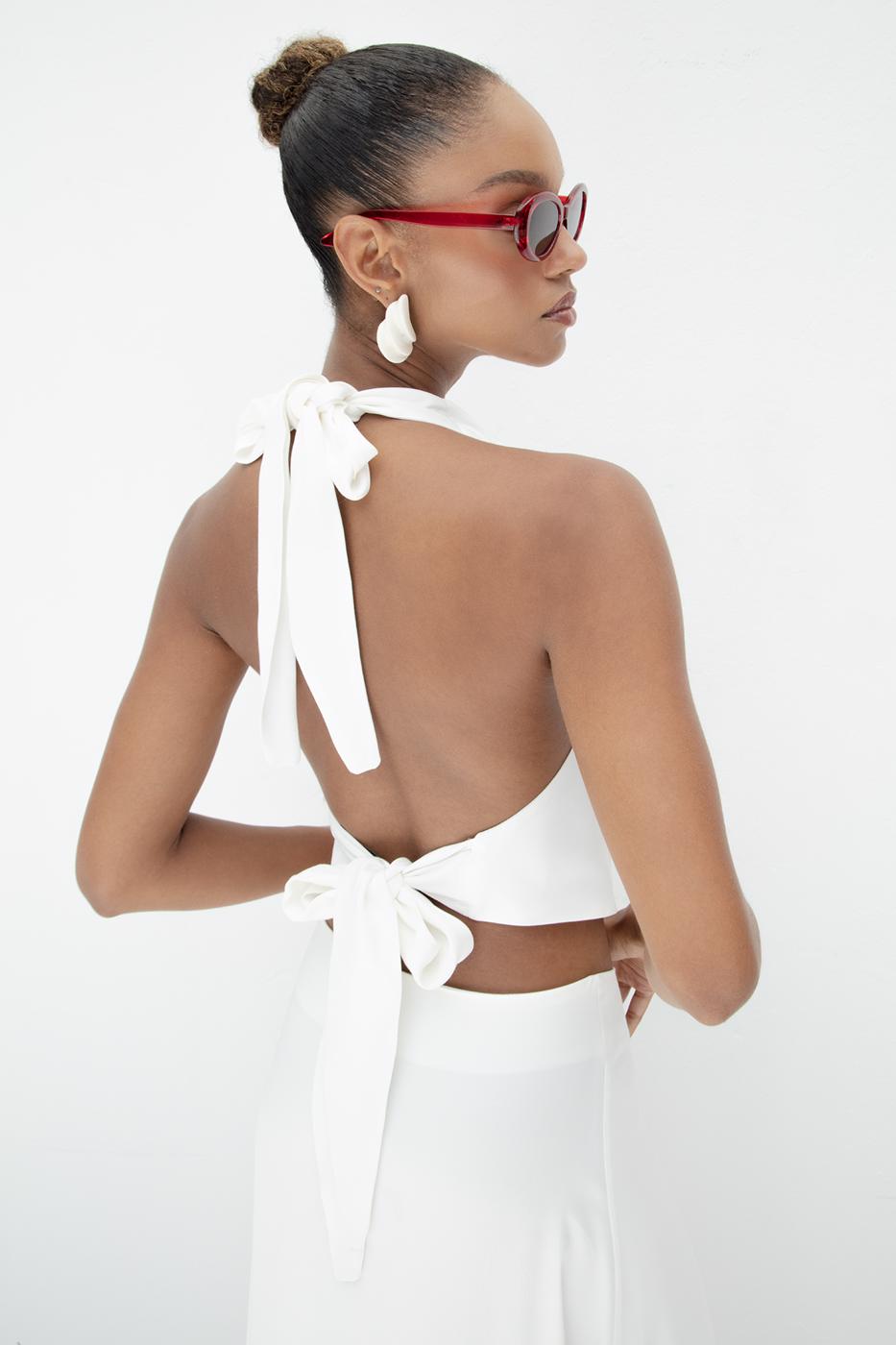 Satin Blouse with Plunging Collar