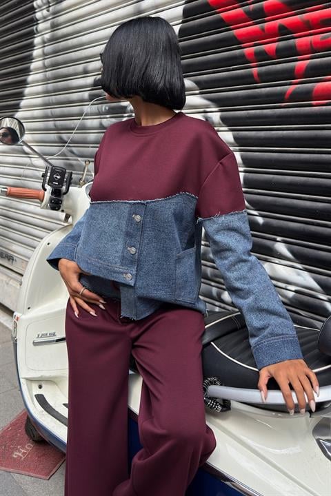 Denim Garnili Asimetrik Modal Takım 10269