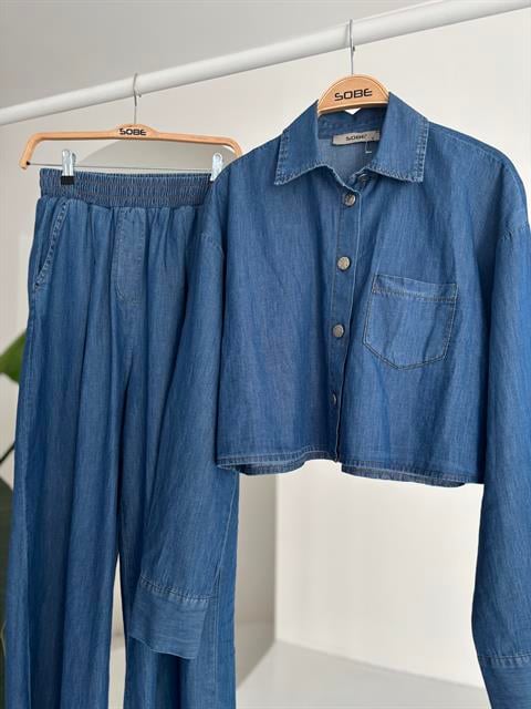 Denim Gömlek Plazzo Pantolon Takım 10163-08