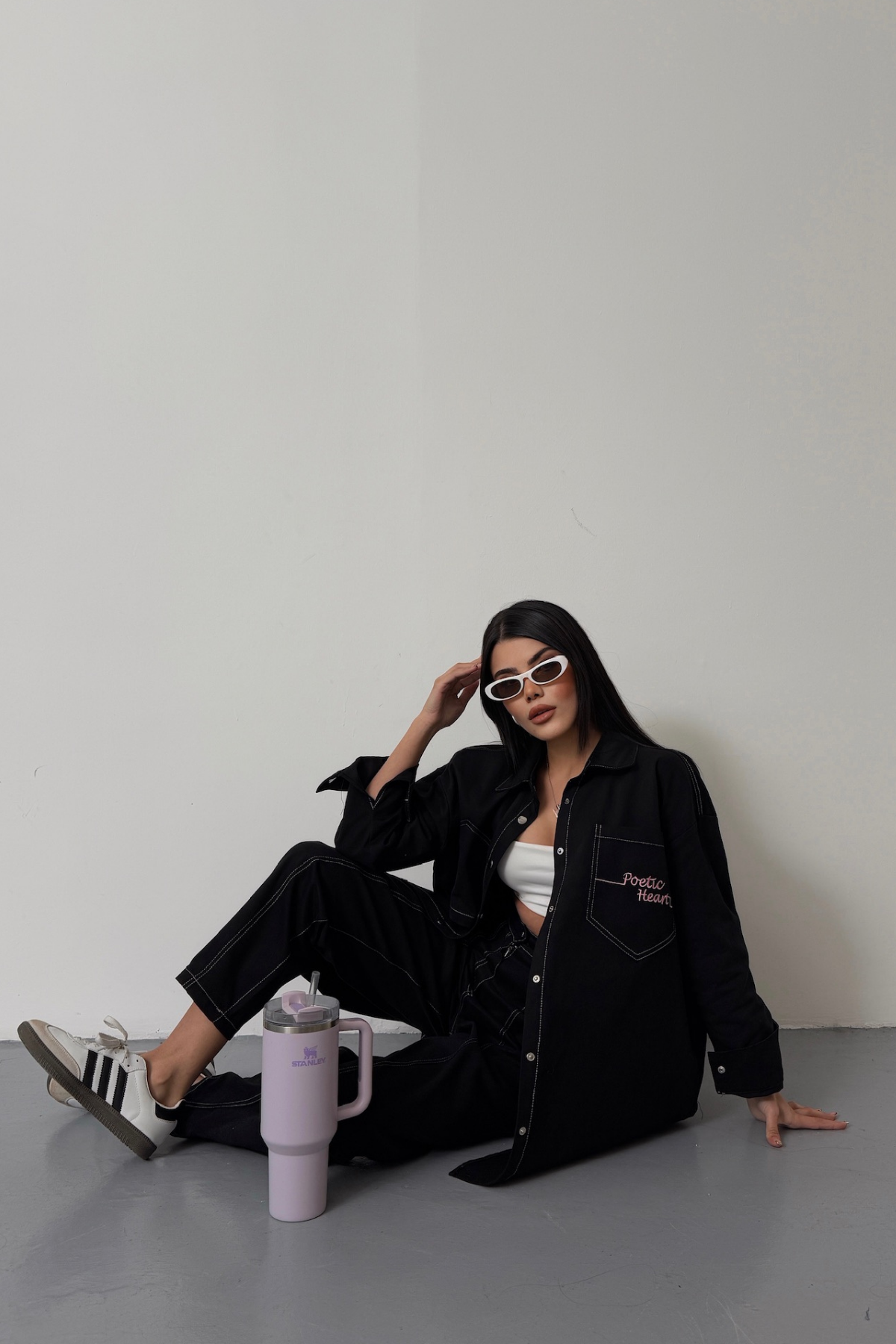 DENİM PUNTOLU GÖMLEK-PANTOLON TAKIM - Pembe