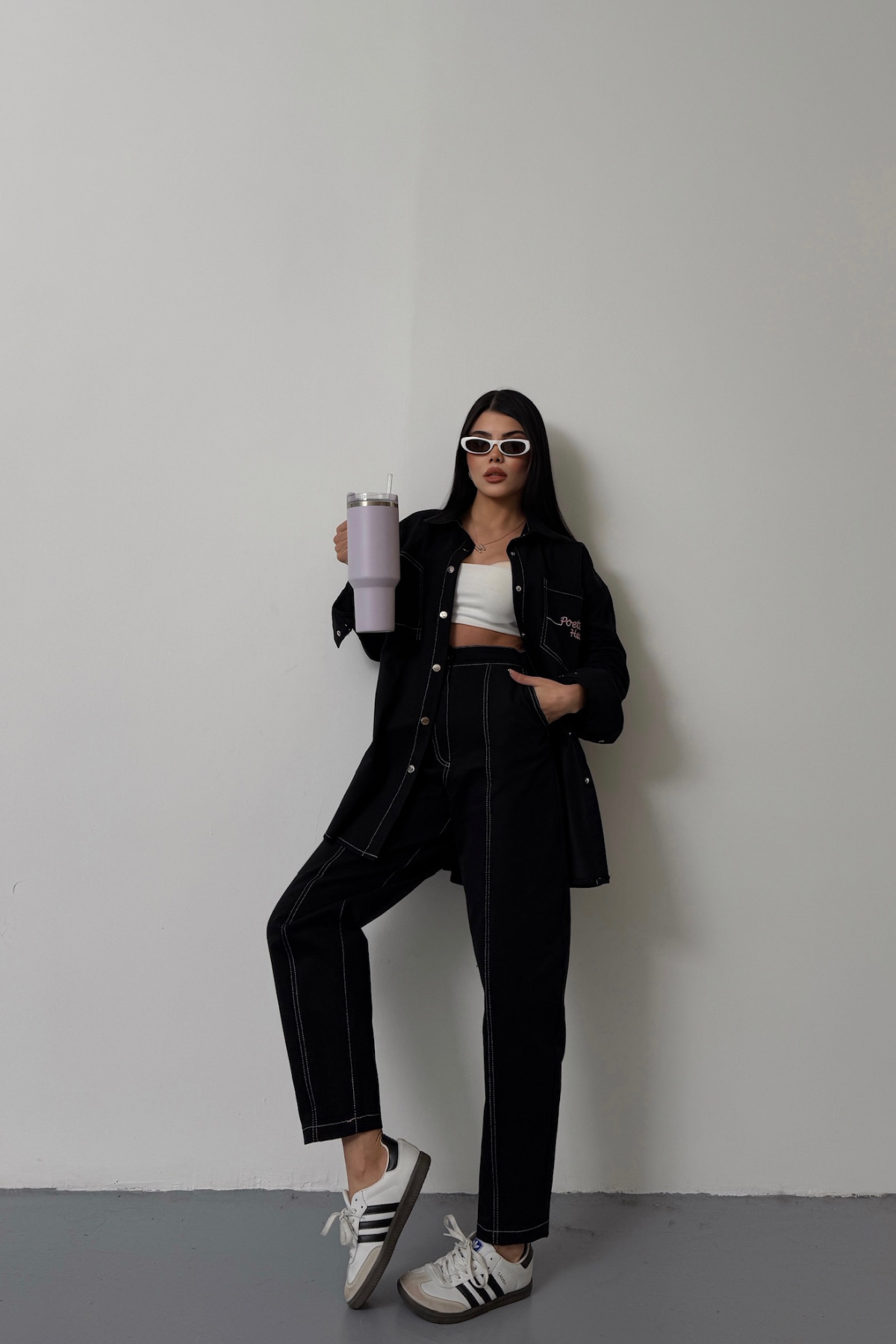 DENİM PUNTOLU GÖMLEK-PANTOLON TAKIM - Pembe