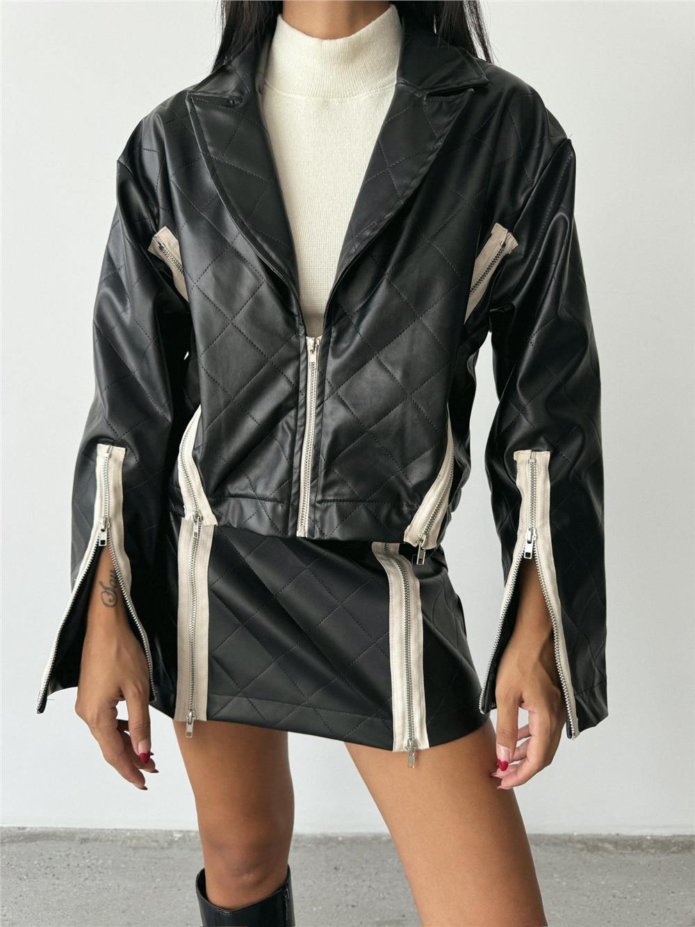 DERİ FERMUAR DETAYLI ETEK - Siyah