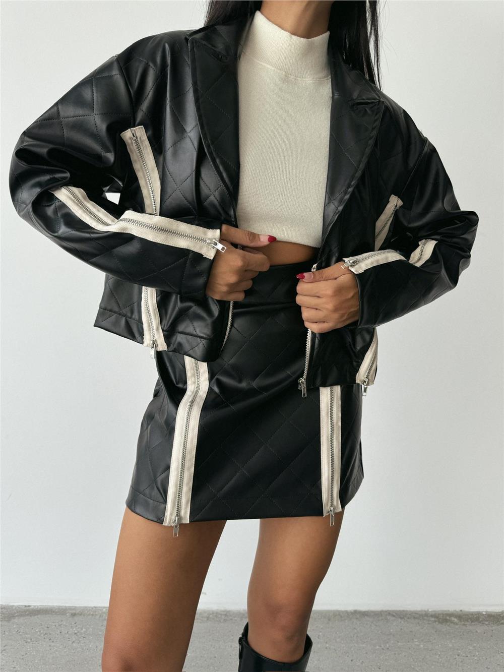 DERİ FERMUAR DETAYLI ETEK - Siyah