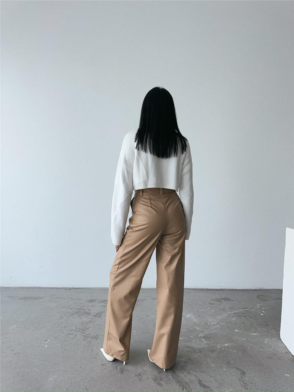DERİ PALAZZO PANTOLON BORU PAÇA - Bej