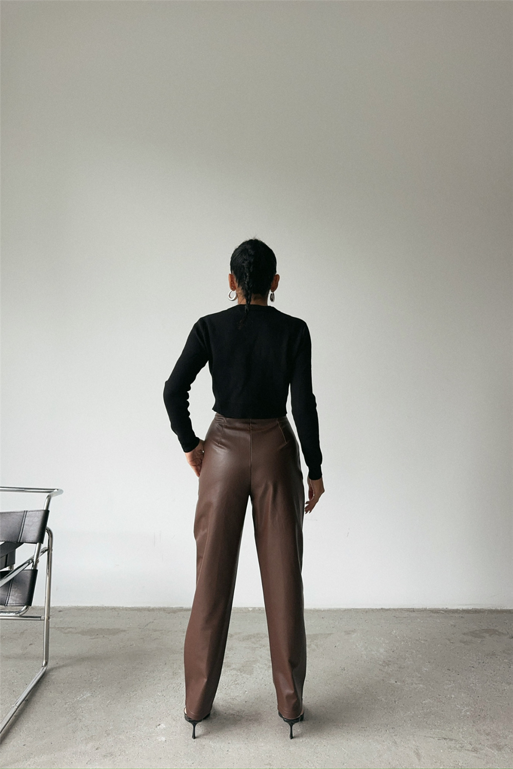 DERİ PANTOLON DİZ PARÇALI - Kahverengi