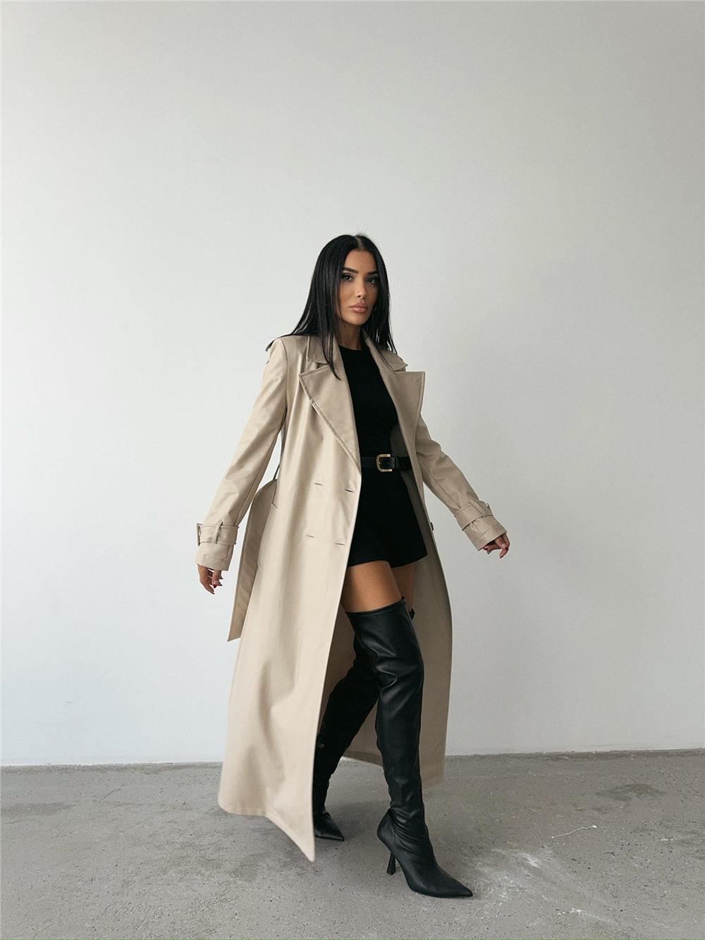 DERİ TRENÇKOT - Taş