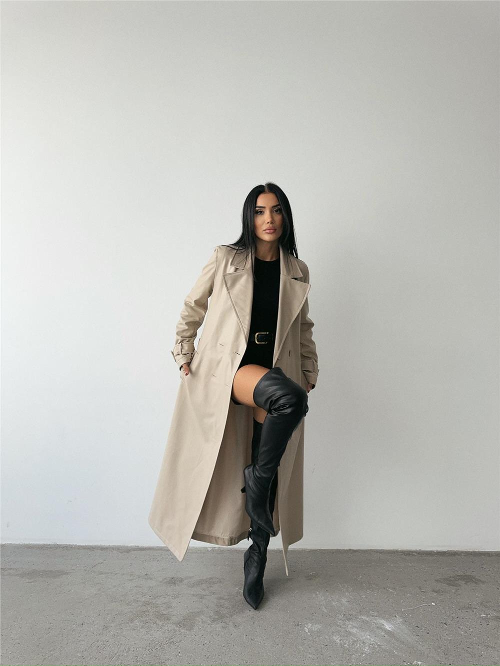 DERİ TRENÇKOT - Taş