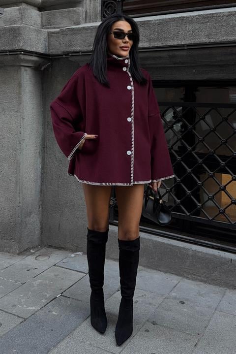 Dikiş Detaylı Dik Yaka Kaşe Ceket 6138