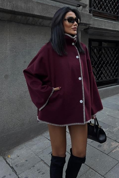 Dikiş Detaylı Dik Yaka Kaşe Ceket 6138