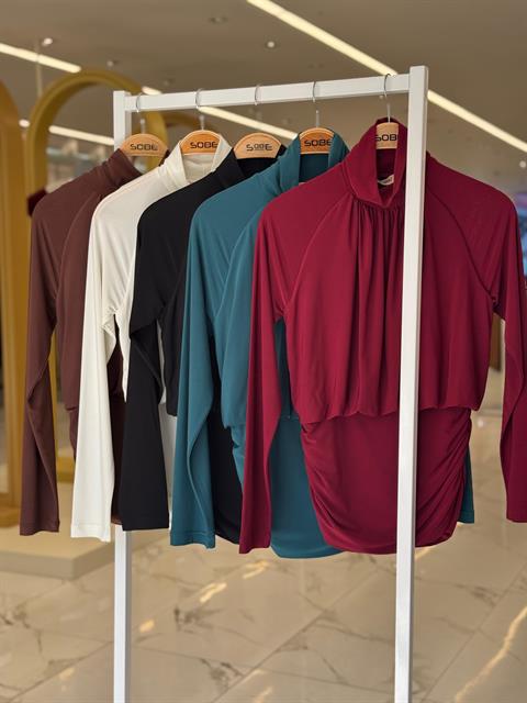 Döküm Detaylı Boğazlı Sandy Bluz 3480