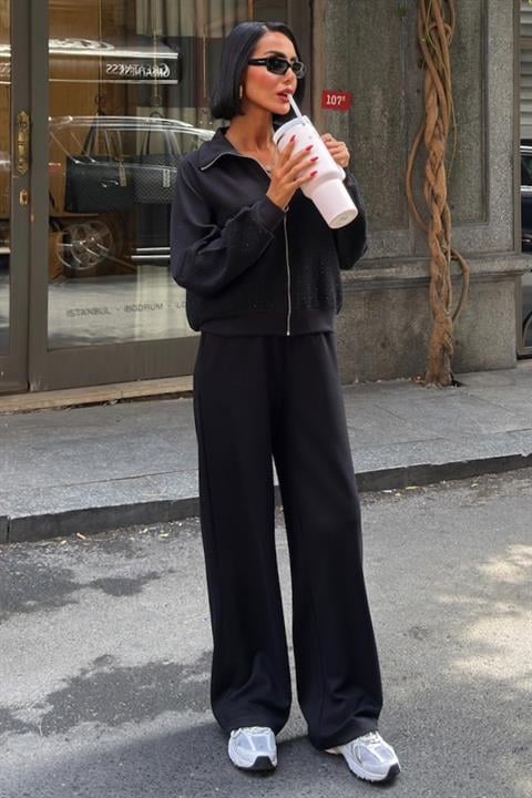 Dokuma Detaylı Modal Takım 10247 SİYAH L