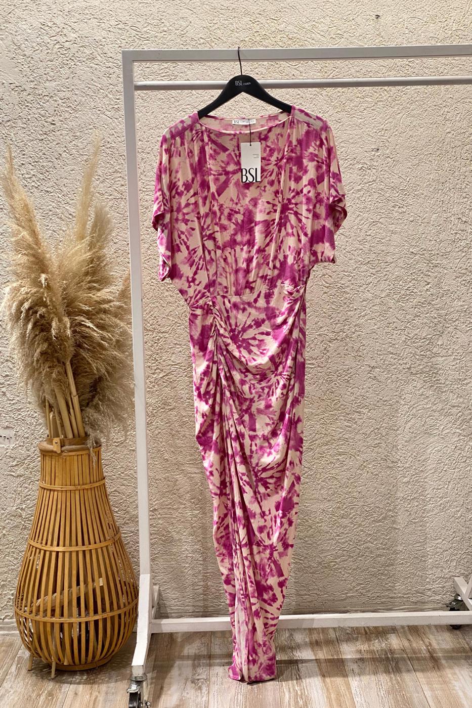 Draped Midi Length Linen Blend Dress