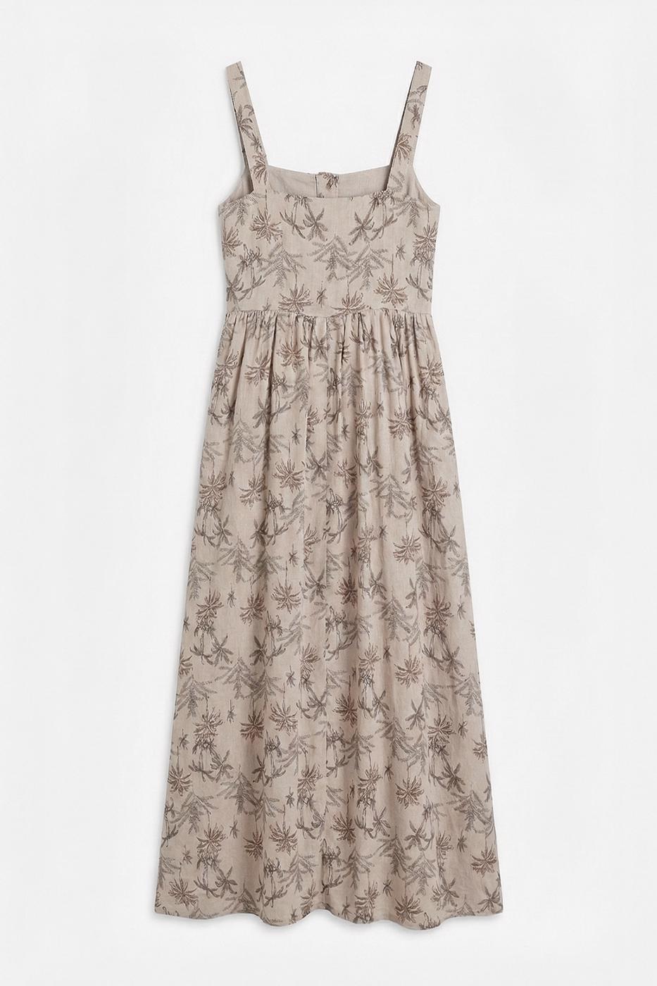Buttoned Strappy Linen Blend Midi Dress