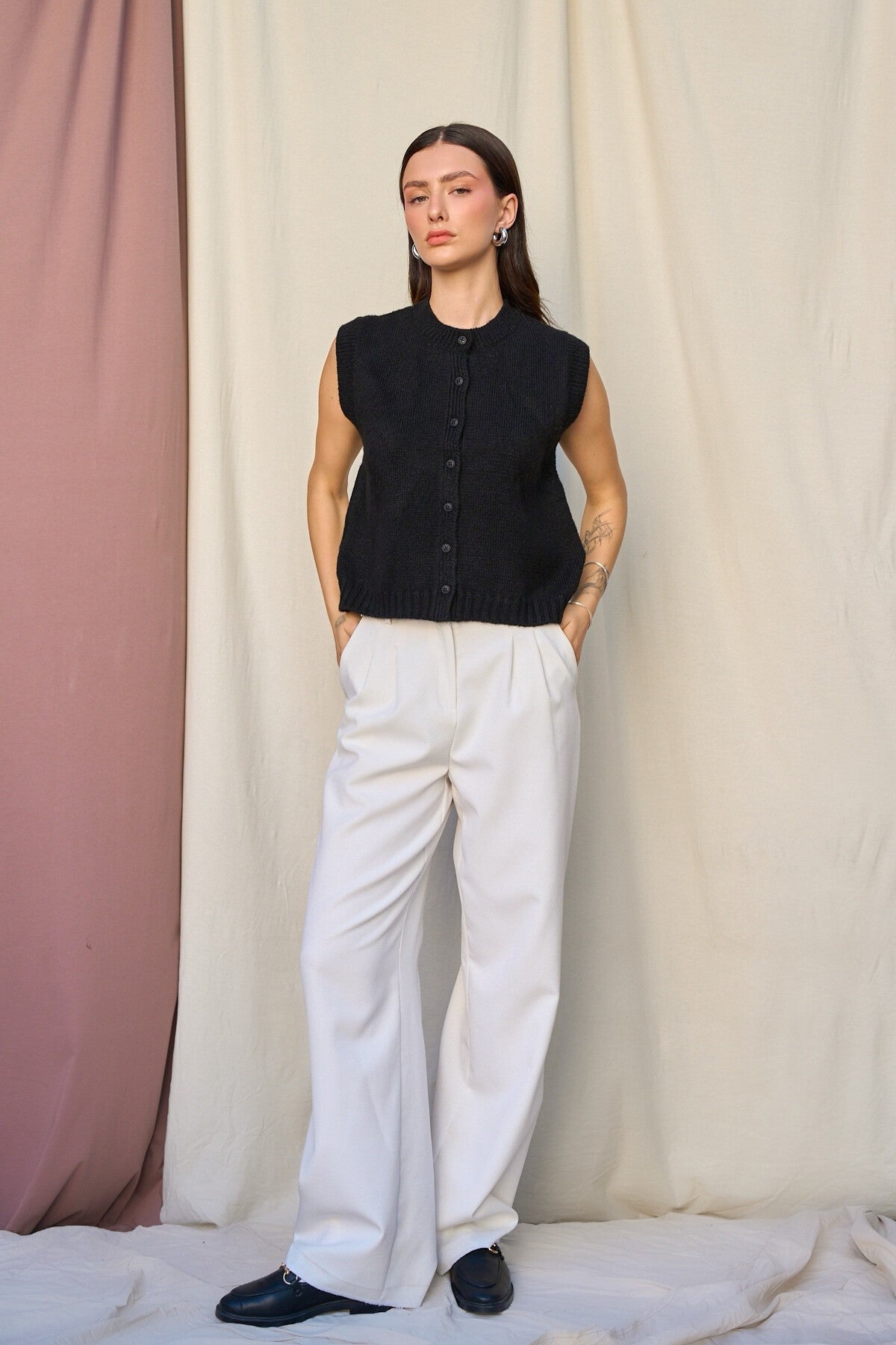 Black Plain Buttoned Vest