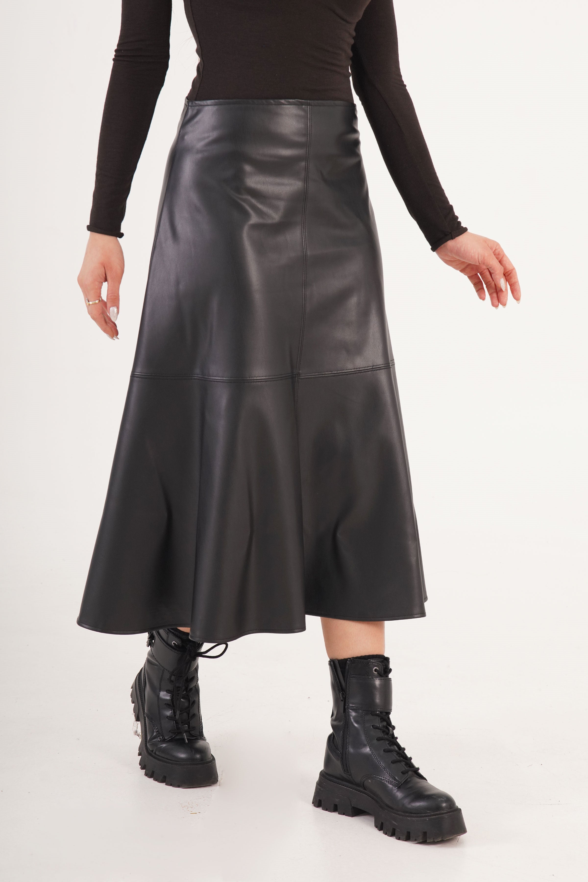 Dikiş Detaylı Basic Toptan Siyah Etek Siyah S