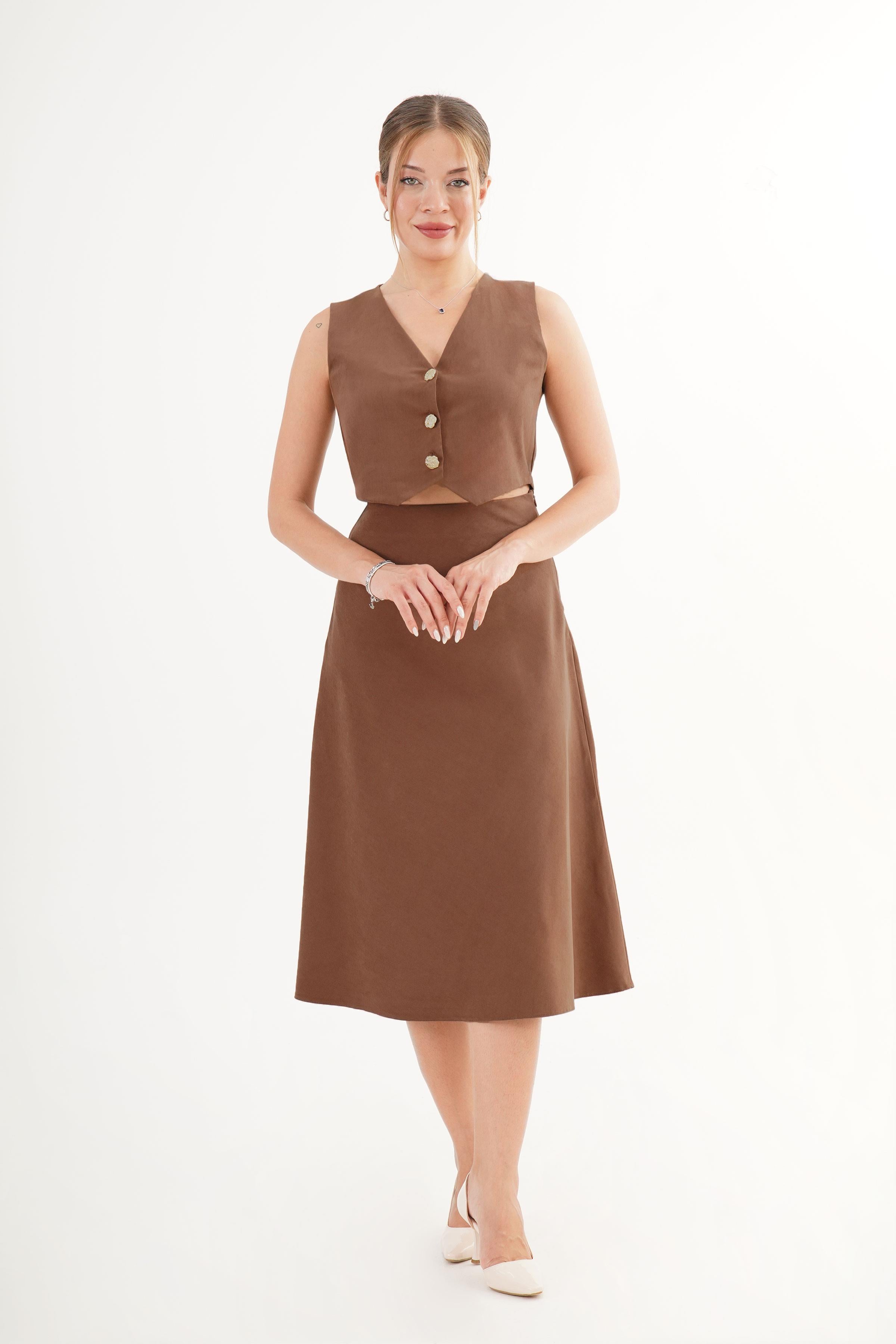 Premium Yelek Etek Taba Süet Toptan İkili Takım