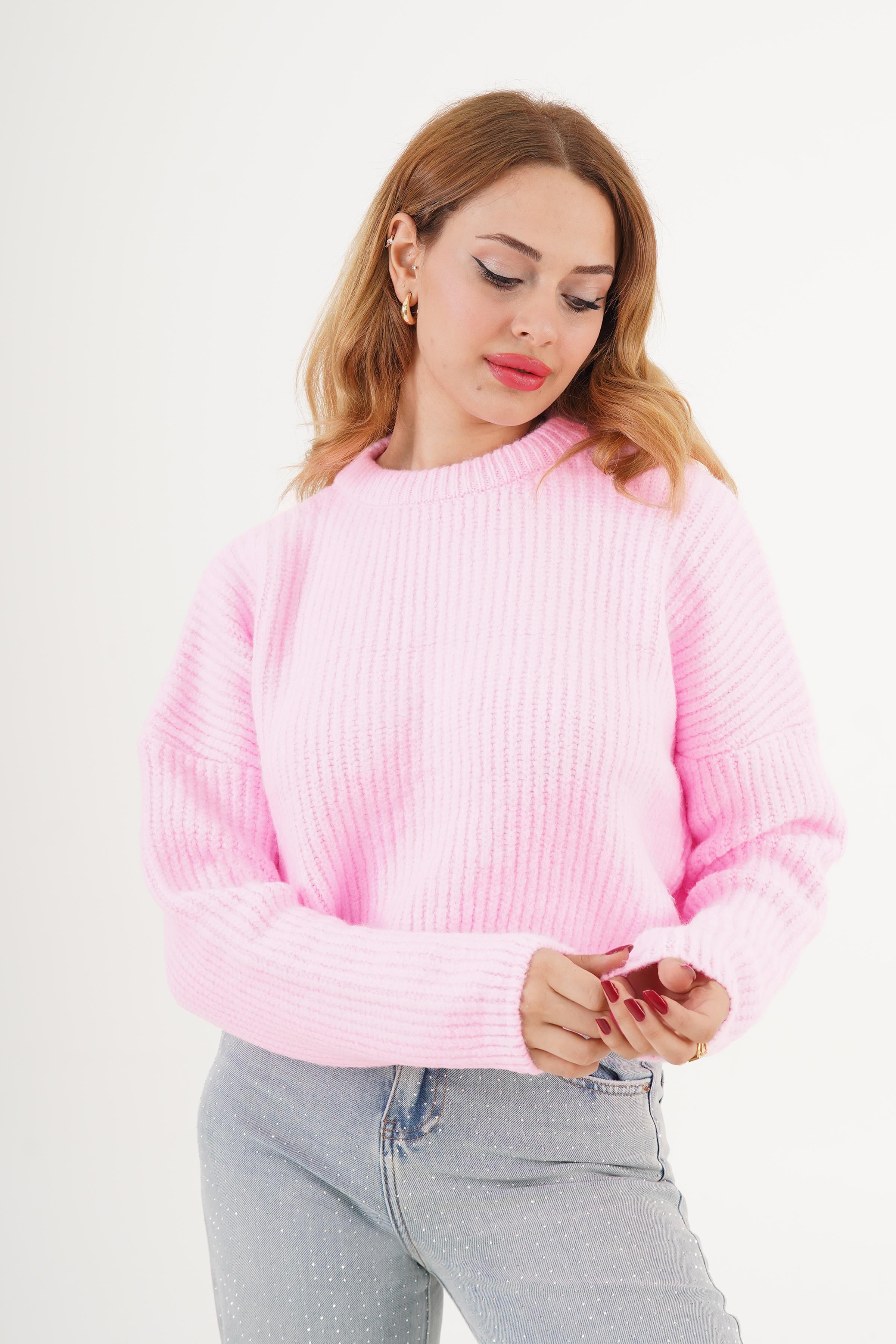 Bisiklet Yaka Basic Toptan Pembe Kazak Kahverengi STD