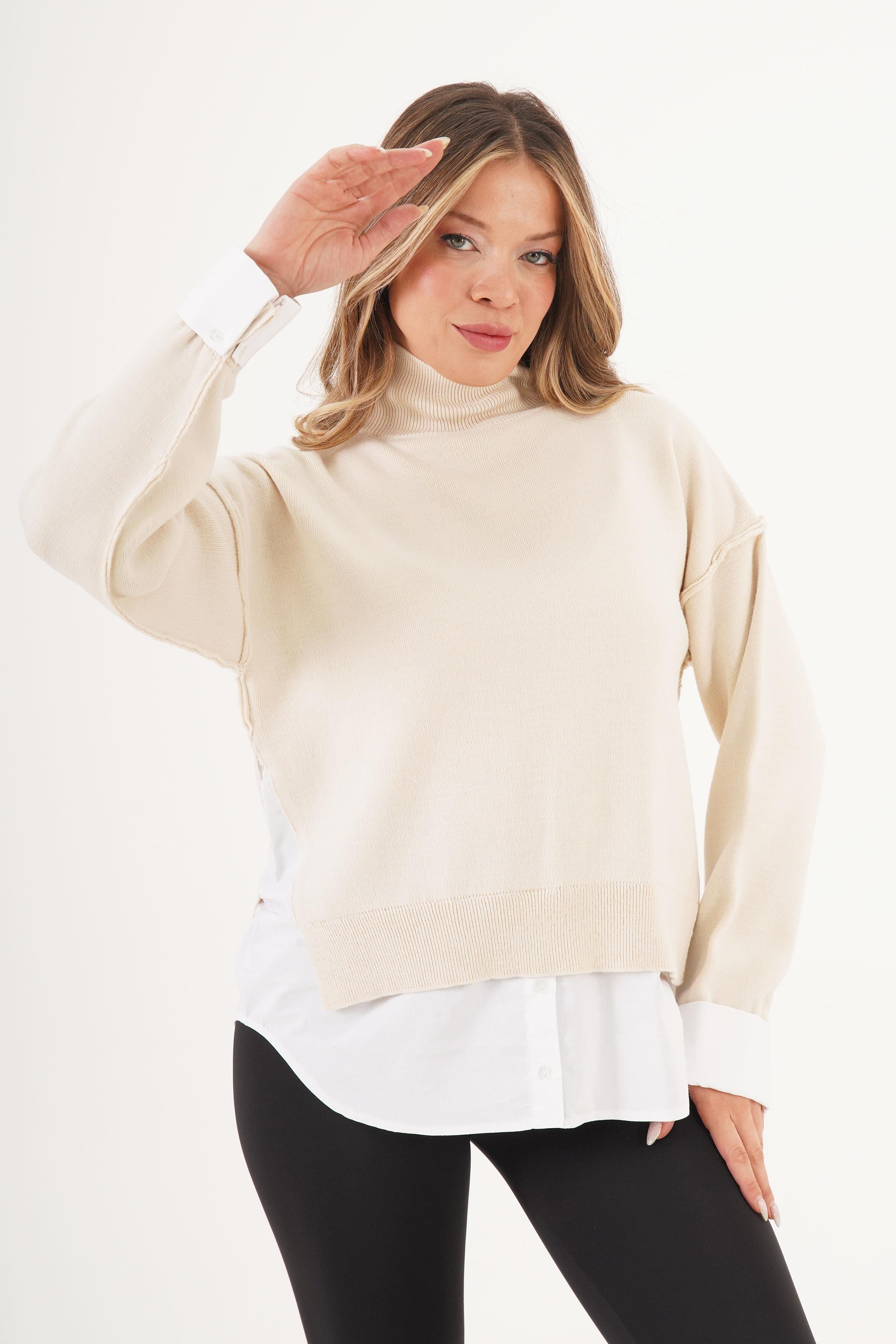 Gömlek Detaylı Dik Yaka Taş Toptan Kazak Taş STD