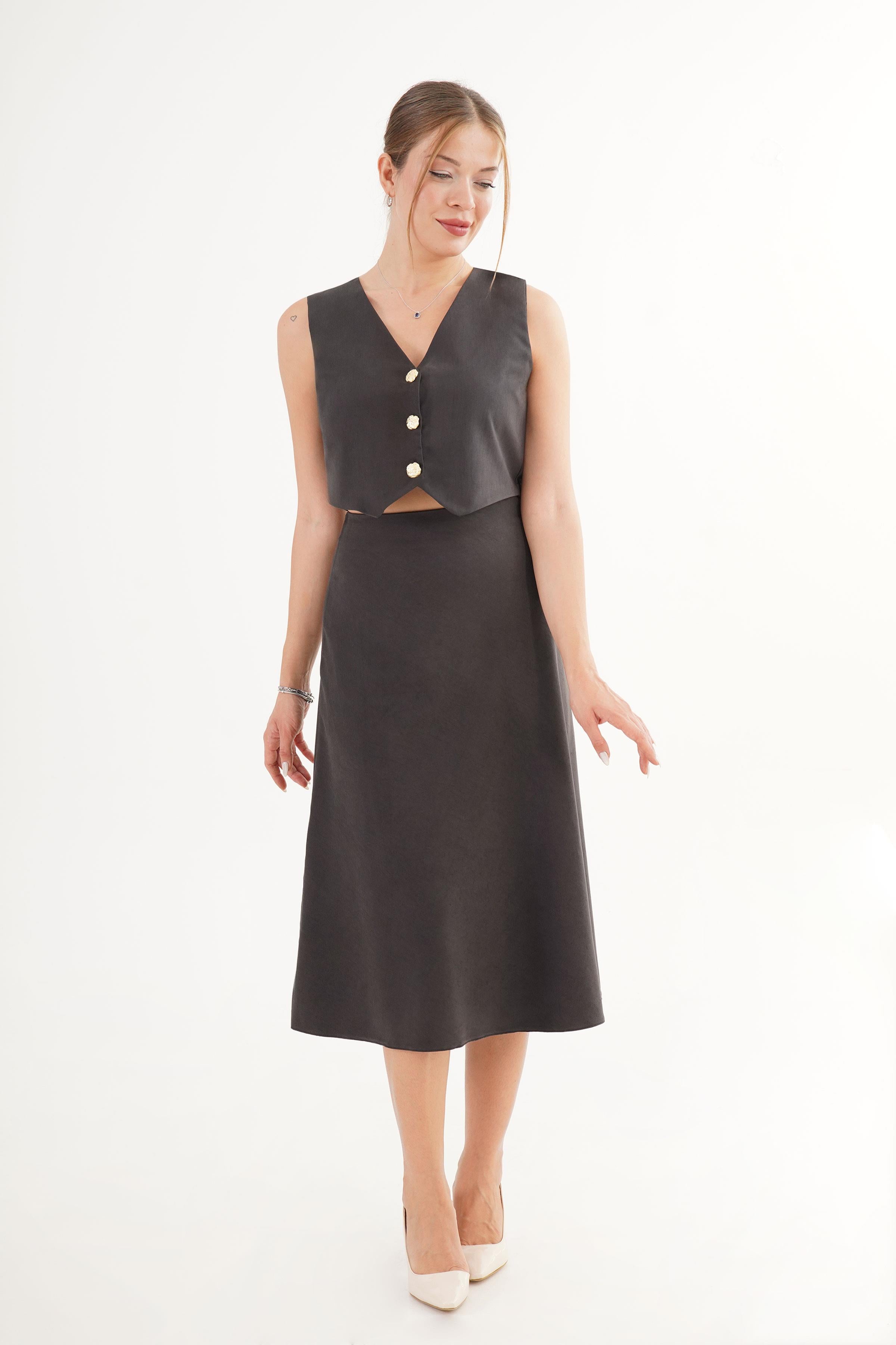 Premium Yelek Etek Siyah Süet Toptan İkili Takım