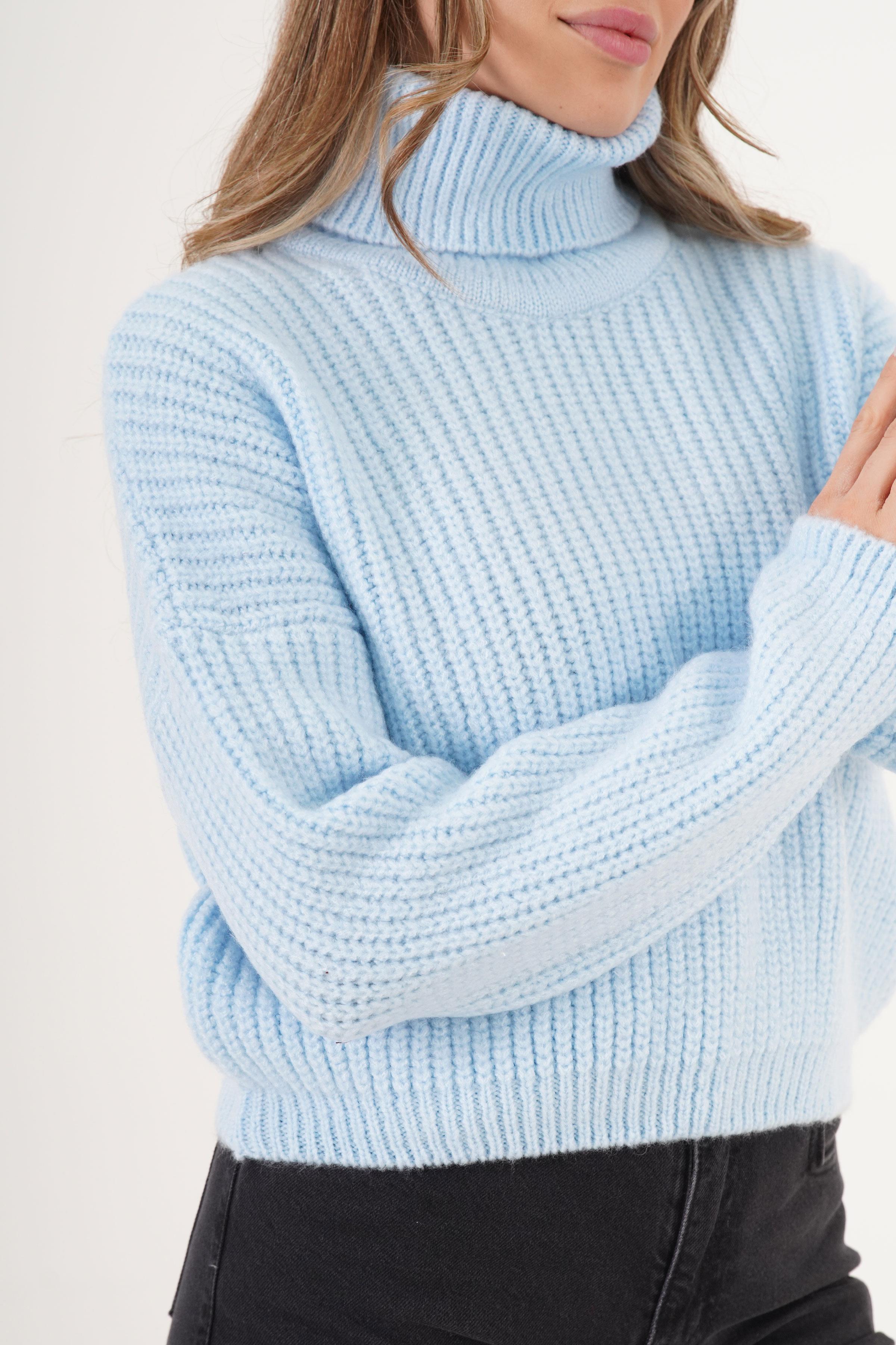 Selanik Örme Boğazlı Toptan Bebe Mavisi Kazak