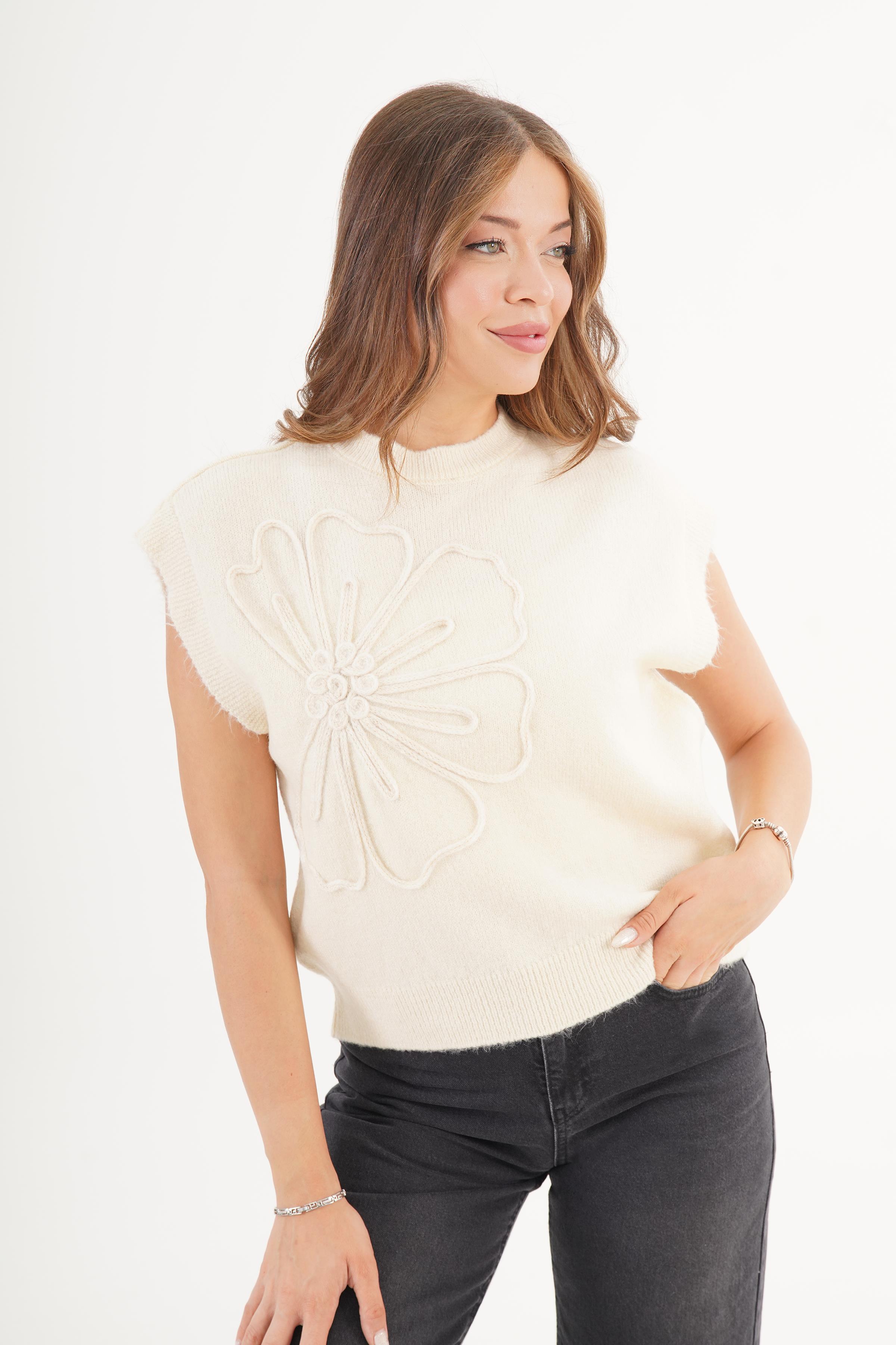 Papatya Desenli Toptan Taş Triko Süveter Taş STD